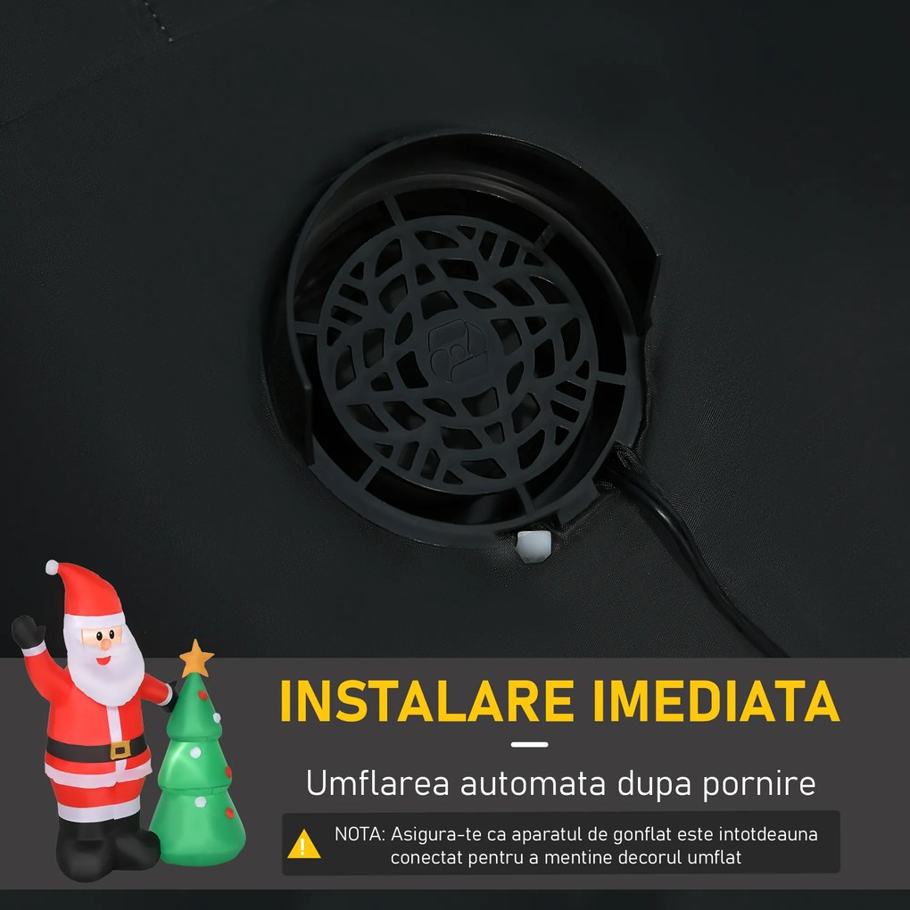 HOMCOM Mos Craciun Gonflabil cu Brad, Decoratiune de Craciun pentru Exterior cu Lumini cu LED | Aosom Romania