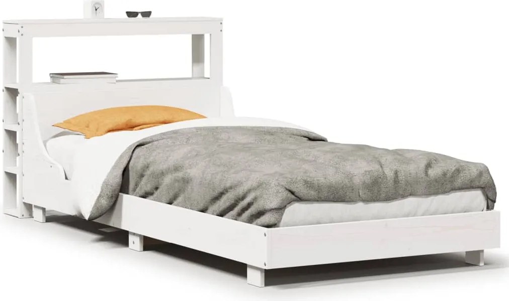 vidaXL Cadru pat fără saltea, alb, 90x190 cm, lemn masiv de pin