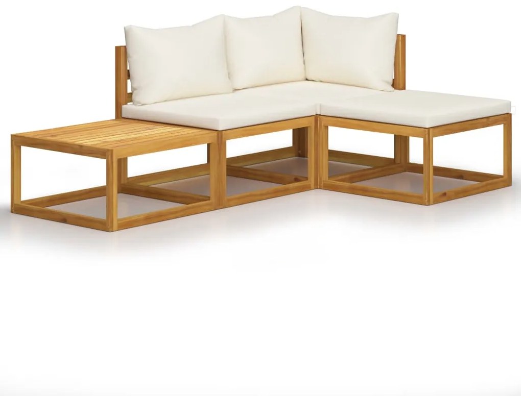 3057632 vidaXL Set mobilier grădină cu perne, 4 piese, crem, lemn masiv acacia