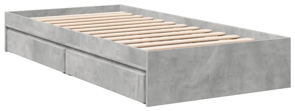 3280716 vidaXL Cadru de pat cu sertare, gri beton, 75x190 cm, lemn prelucrat