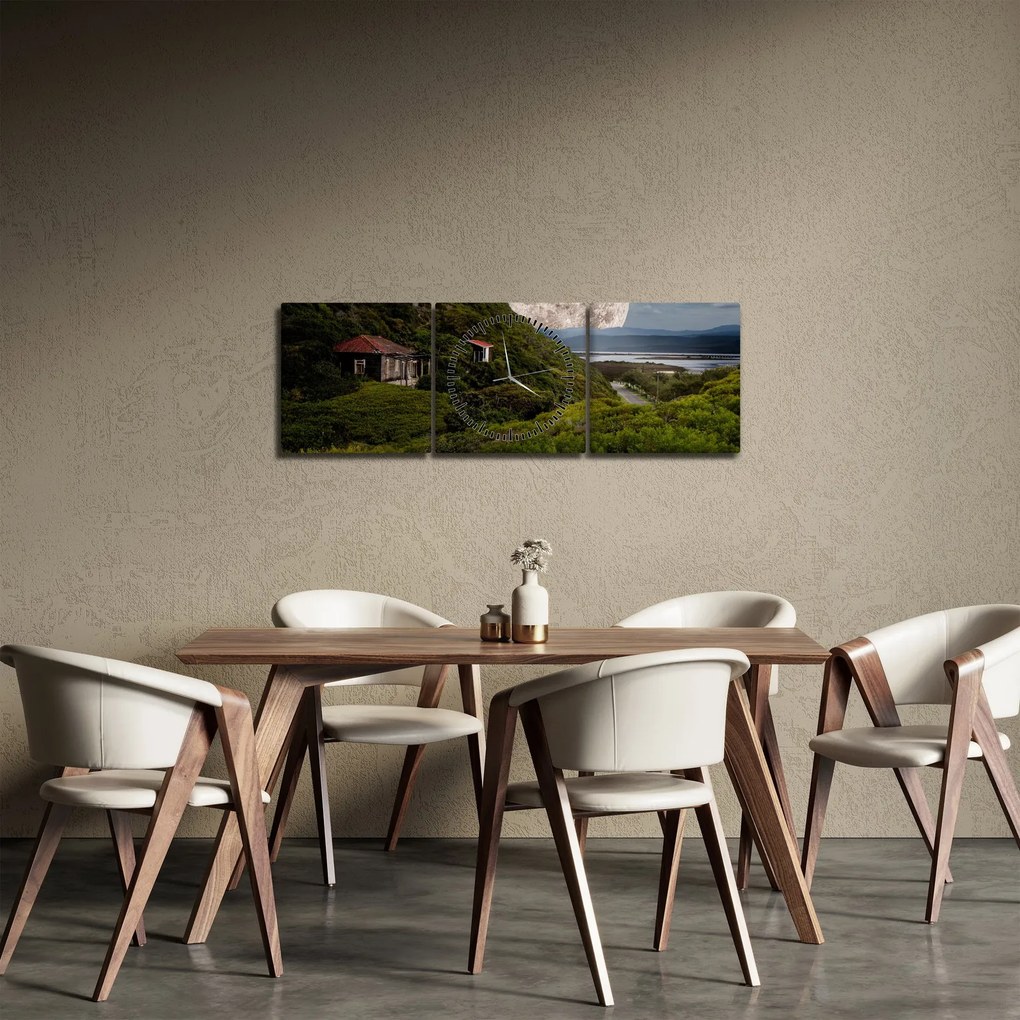 Tablou - peisaj cu luna (cu ceas) (90x30 cm)