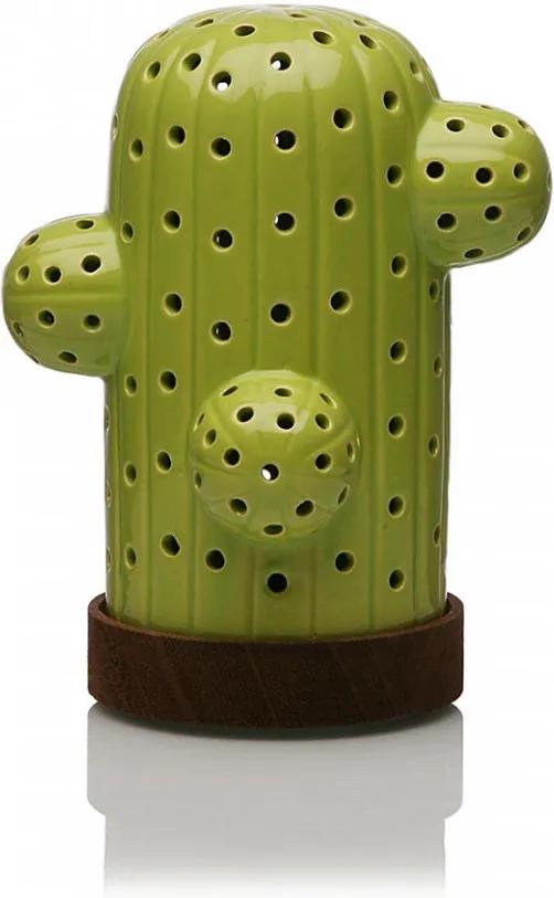 Decoratiune luminoasa LED verde/maro din ceramica si lemn Cactus Light Versa Home