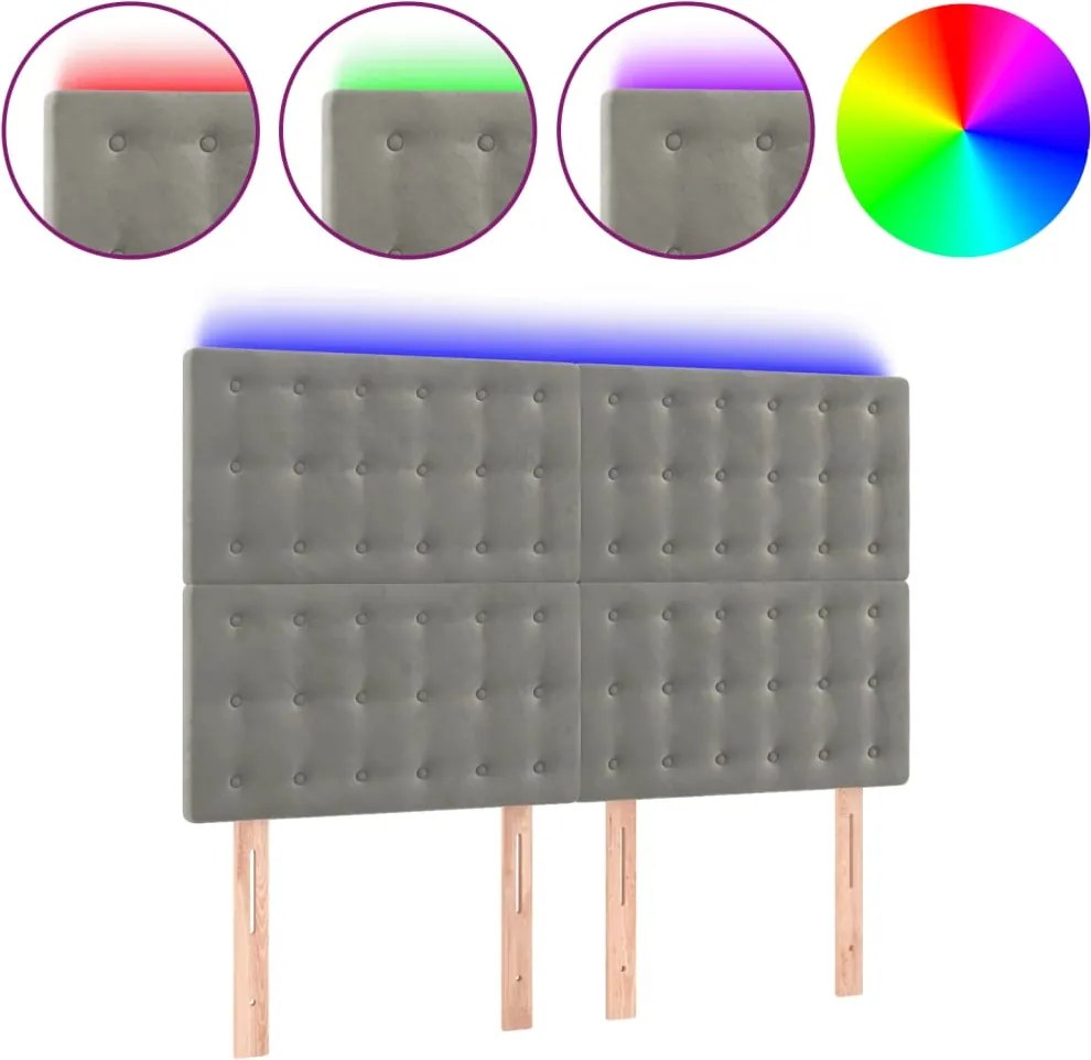 vidaXL Tăblie de pat cu LED, gri deschis, 144x5x118/128 cm, catifea