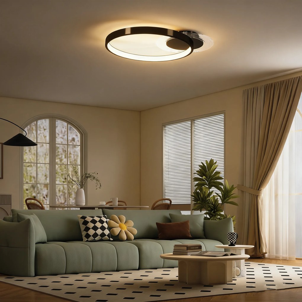 HOMCOM Lampă de tavan LED Modernă de 40W cu 2 Inele și Lumină Reglabilă, Negru | Aosom Romania