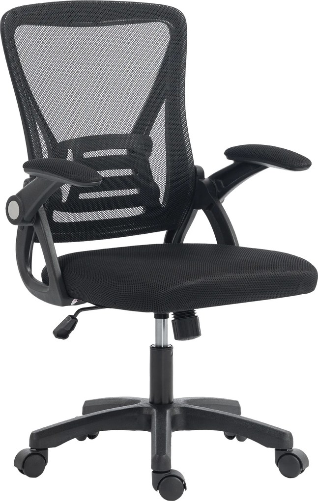 HOMCOM Scaun de birou ergonomic, fotoliu de birou din plasă, cotiere rabatabile, înălțime reglabilă, 59,5x56x103cm, negru | Aosom Romania