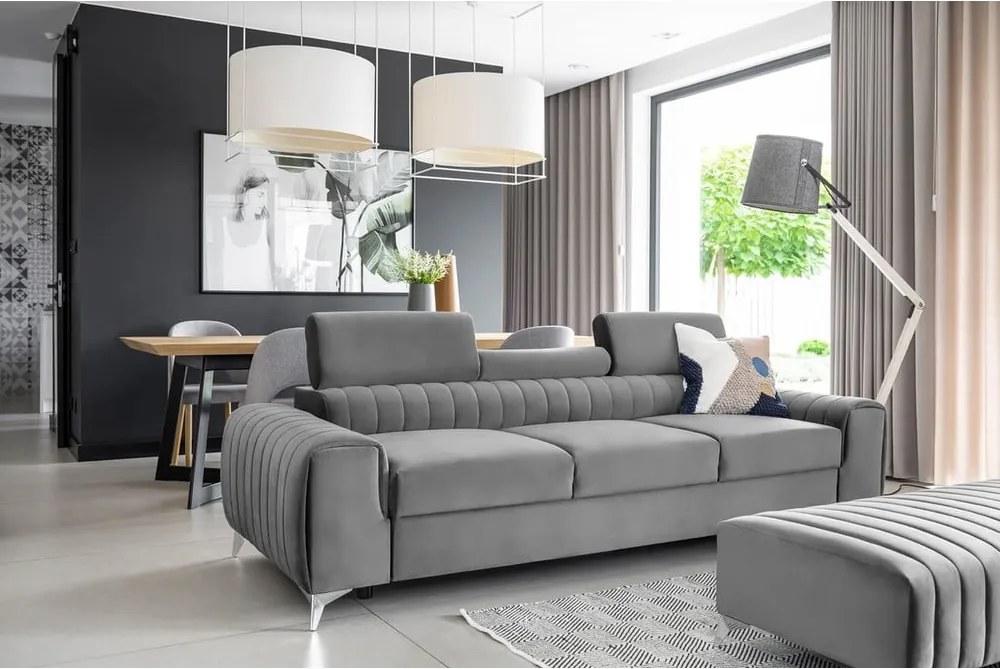 Canapea gri deschis extensibilă cu tapițerie din catifea 261 cm Laurence – ELTAP