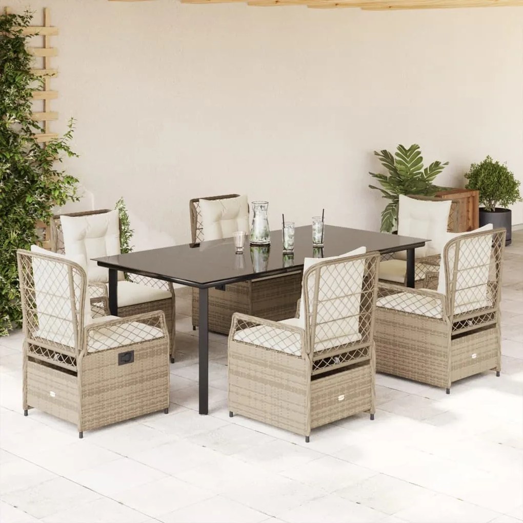 vidaXL Set de masă pentru grădină, 9 piese, cu perne, bej, poliratan