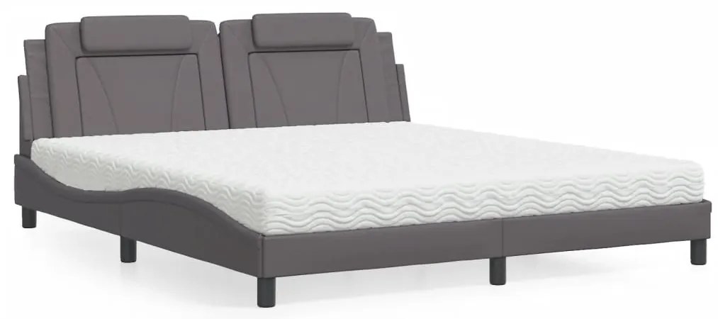 vidaXL Pat cu saltea, gri, 180x200 cm, piele ecologică