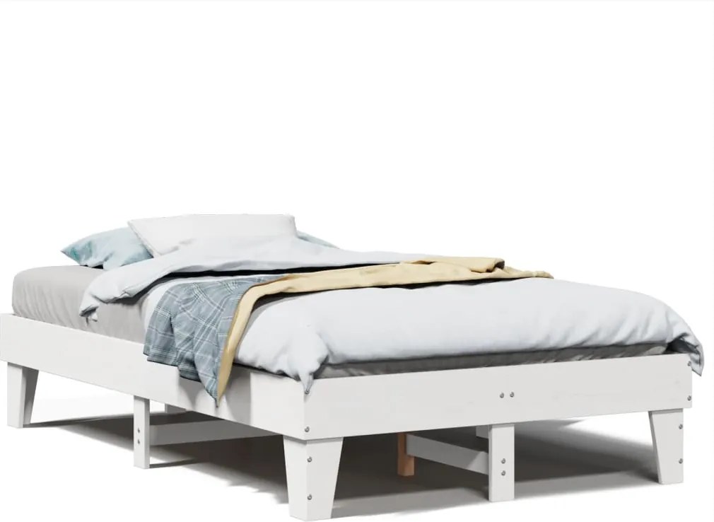 vidaXL Cadru de pat fără saltea, alb, 120x200 cm, lemn masiv pin