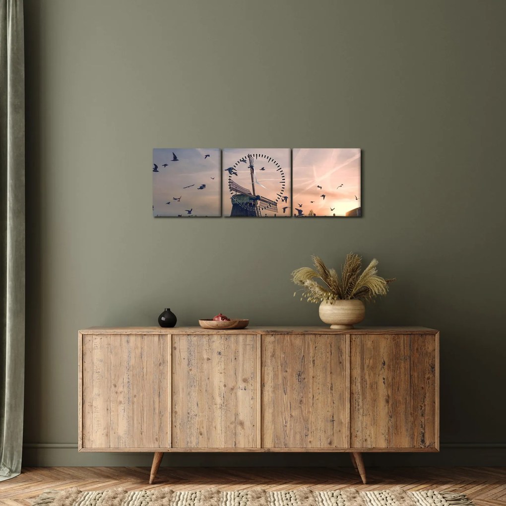 Tablou cu moară de vânt (cu ceas) (90x30 cm)