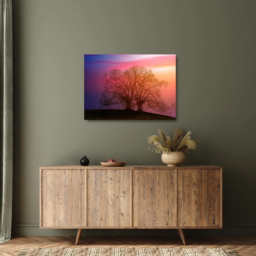Tablou pe sticlă pomilor în ceață (70x50 cm)