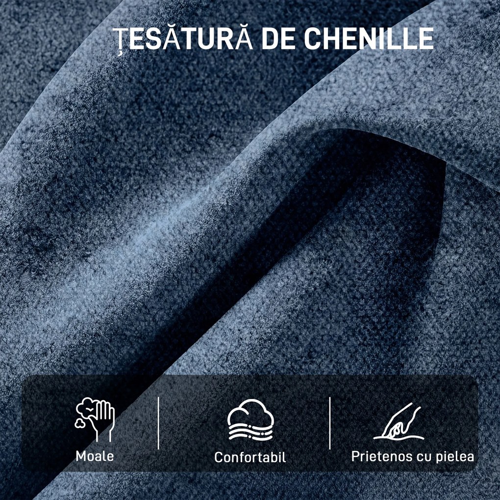 HOMCOM Fotoliu de Living Pivotant Îmbrăcat în Chenilă cu Șezut Lat, Fotoliu Modern pentru Dormitor cu Picioare Metalice, Albastru Închis | Aosom Romania