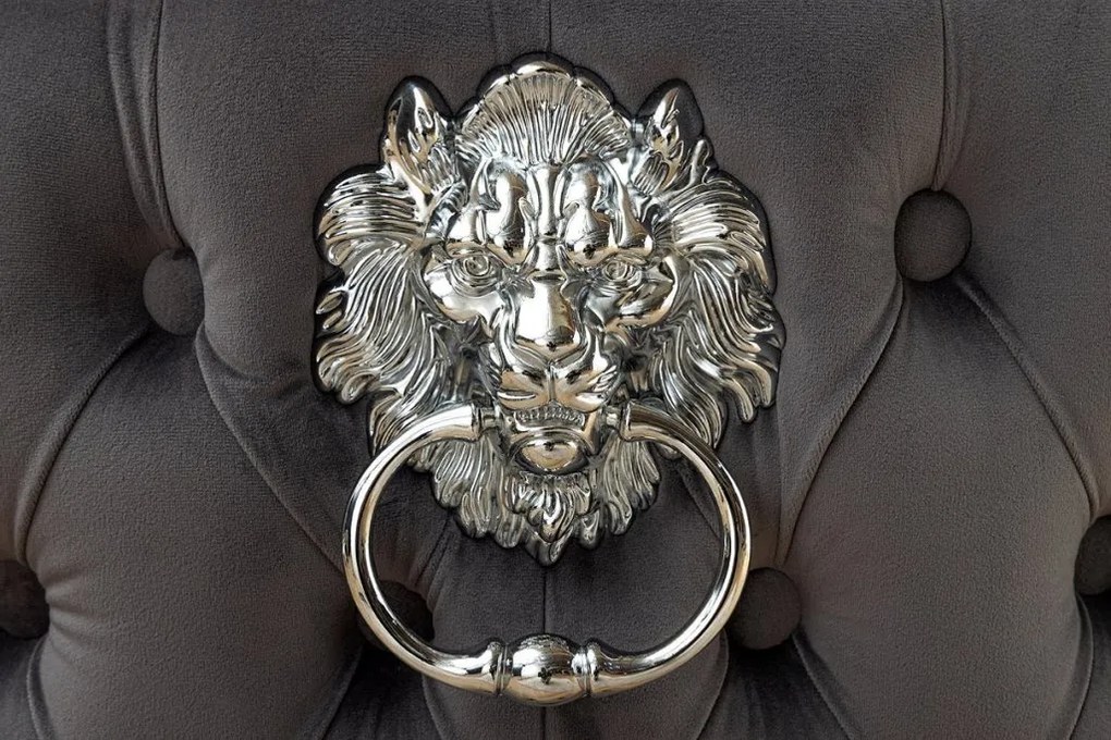 Set 2 scaune Stil Baroc, Catifea, Gri, Lemn, Negru, CASTLE DELUXE