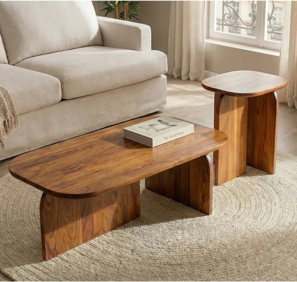 Set de 2 masute lemn de salcam maro GATSBY