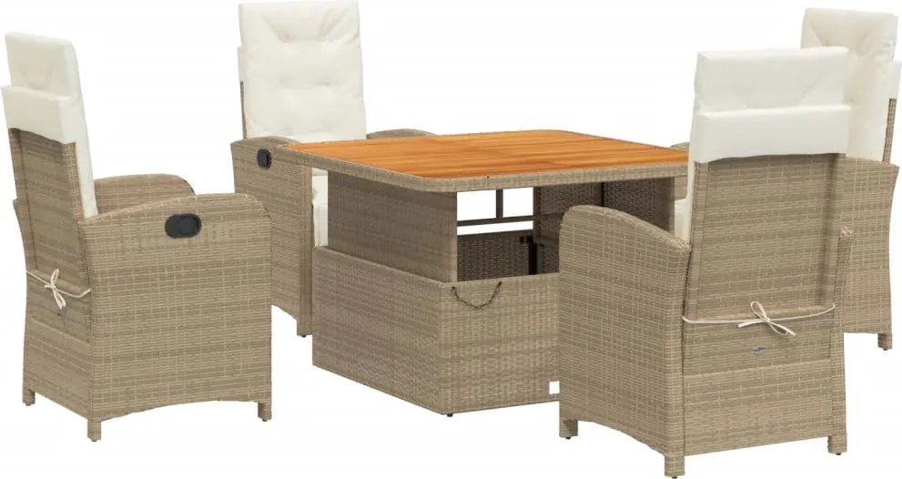 vidaXL Set mobilier de grădină cu perne, 5 piese, bej, poliratan