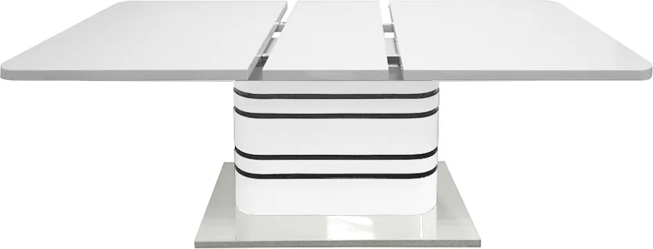 Masă dining extensibilă, alb HG extra lucios/dungi negre, 160-200x90 cm, TUBAL