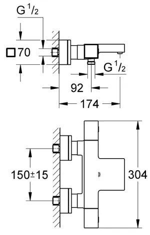 GROHE 34497000 - Baterie termostatică pentru cadă GROHTHERM CUBE DN 15, crom lucios