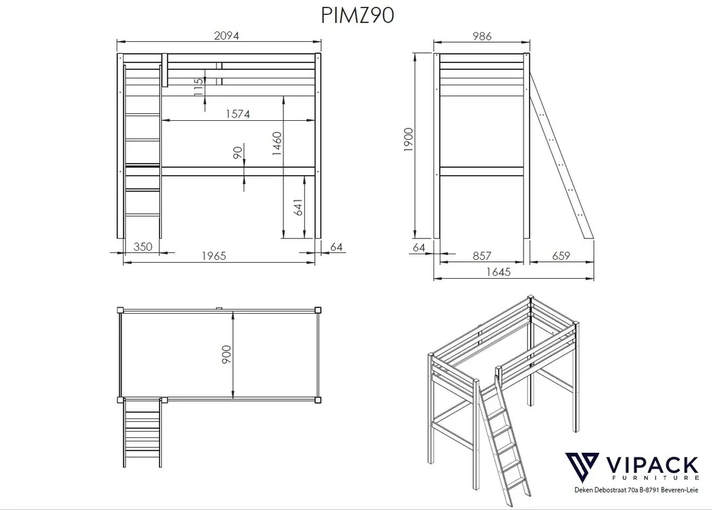 PINO (mezanin 90x200cm) cu birou.