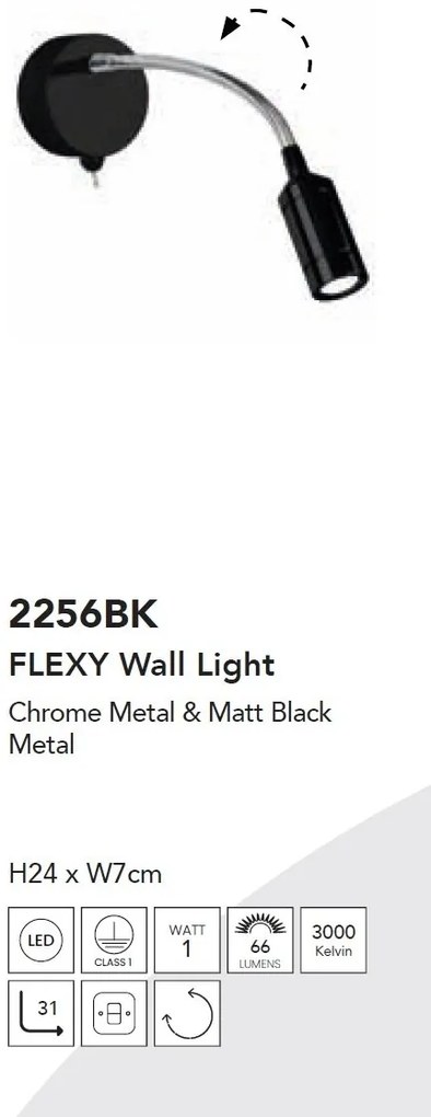 Aplica LED flexibila stil minimalist Flexy negru/crom