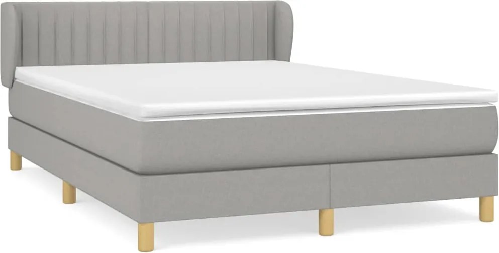 vidaXL Pat box spring cu saltea, gri deschis, 140x190 cm, textil