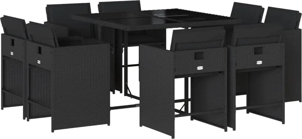vidaXL Set mobilier de grădină cu perne, 9 piese, negru, poliratan
