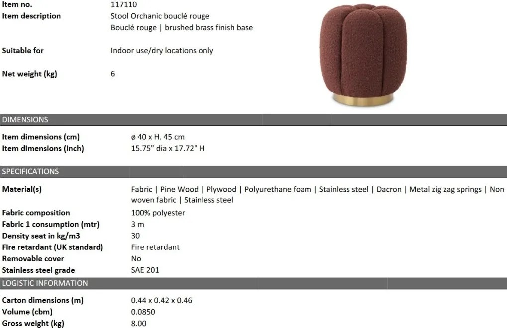 Taburete elegant design LUX Orchanic, Bouclé rouge