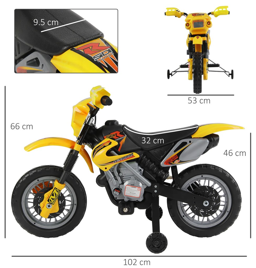 Moto Cross Electric pentru Copii HOMCOM cu Role, Galben | Aosom Romania