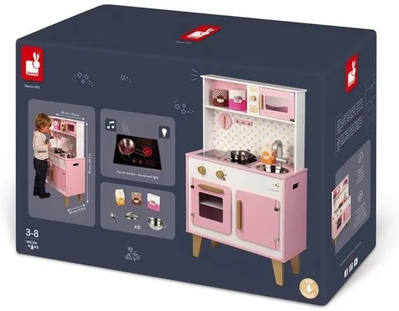 Janod - Bucătărie din lemn cu blat LED CANDY CHIC