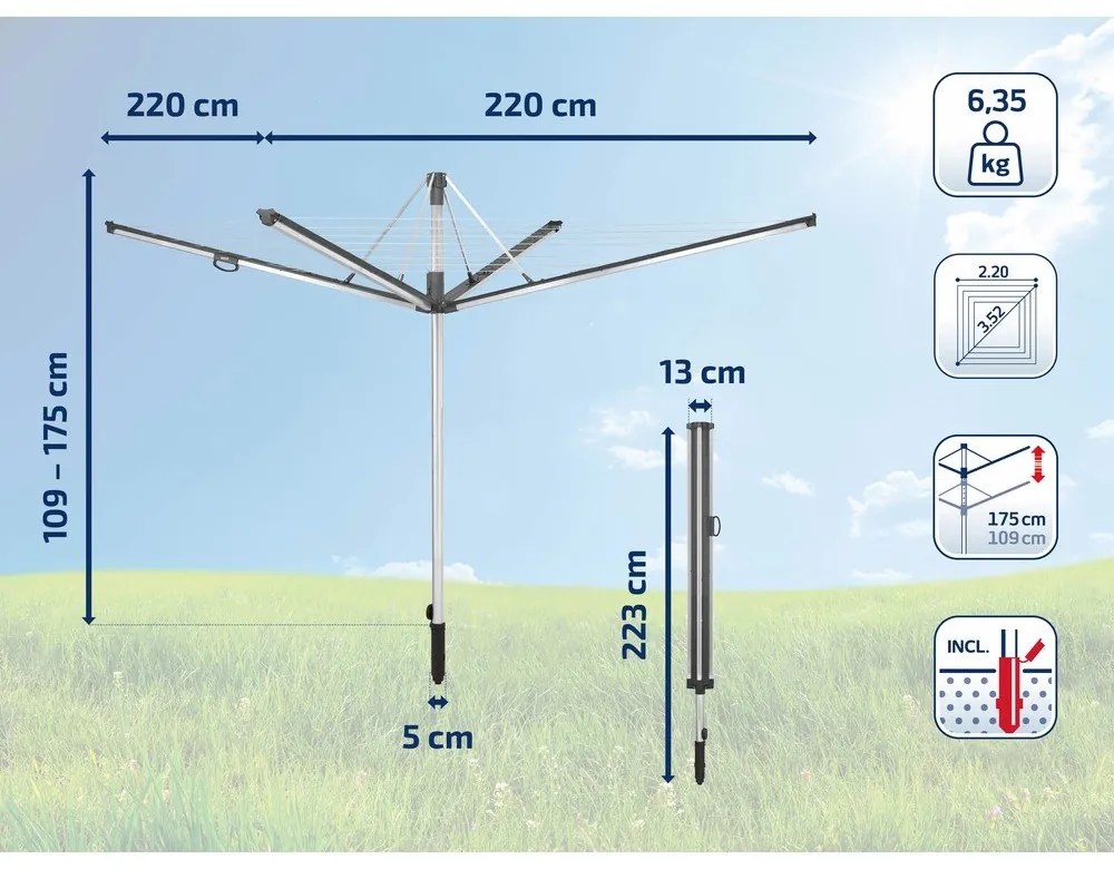 Uscător de rufe argintiu pentru grădină 60 m Linomatic 600 Plus – LEIFHEIT