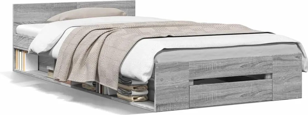 vidaXL Cadru de pat cu sertar gri sonoma 90x190 cm lemn prelucrat