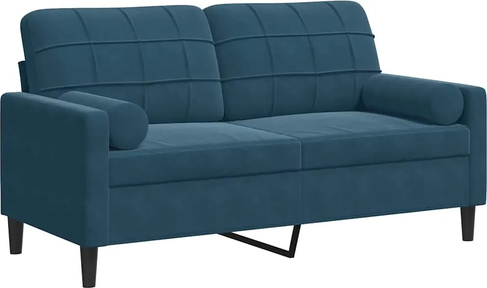 vidaXL Canapea cu 2 locuri cu pernuțe, albastru, 140 cm, catifea