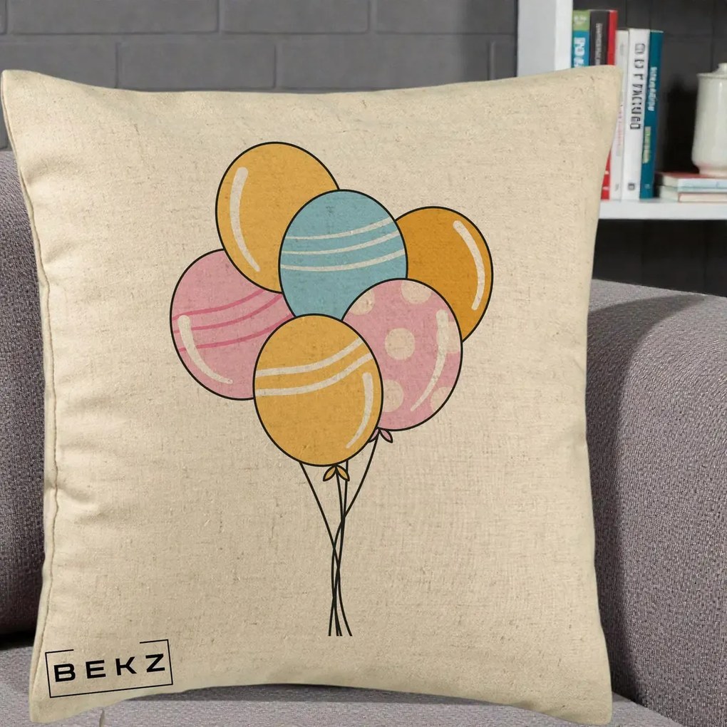 Perna Decorativa Baloane Petrecere, 40x40 cm, Bej, Husa Detasabila, Perna Inclusa, BEKZ®