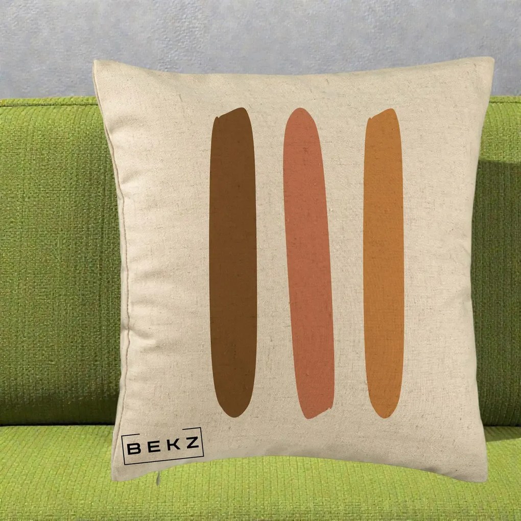 Perna Decorativa Abstract Linii Terracotta, 40x40 cm, Bej, Husa Detasabila, Perna Inclusa, BEKZ®