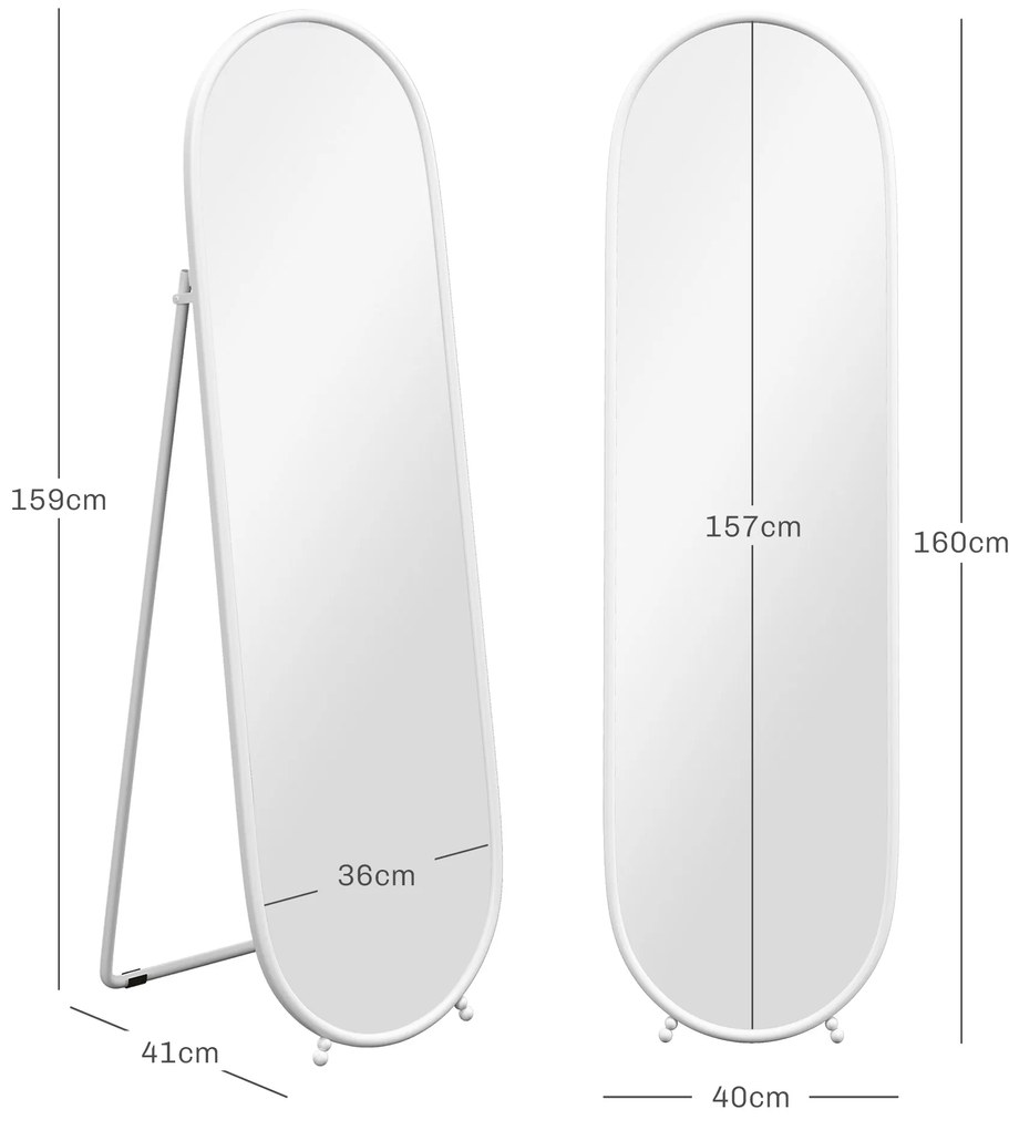 HOMCOM Oglindă Verticală de Podea cu Suport 40x41x159 cm Alb | Aosom Romania