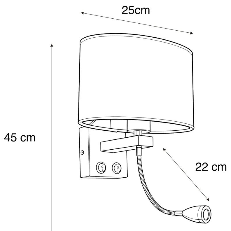 Aplică de perete din oțel cu abajur oval din velur negru 25cm - Brescia Combi