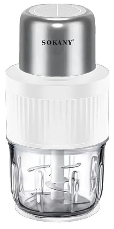 Tocator electric 2 in 1, Sokany SK-YM-7032, 4 lame din otel inoxidabil de inalta calitate, motor puternic 800 W, 3L, recipient din Sticla, Alb