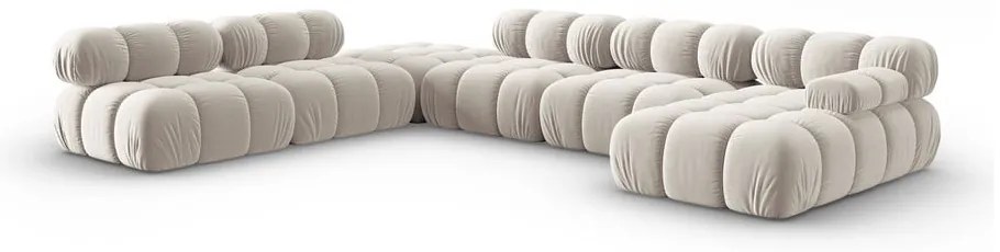 Colțar modular bej cu tapițerie din catifea (cu colț pe partea stângă /în formă de "U") Bellis – Micadoni