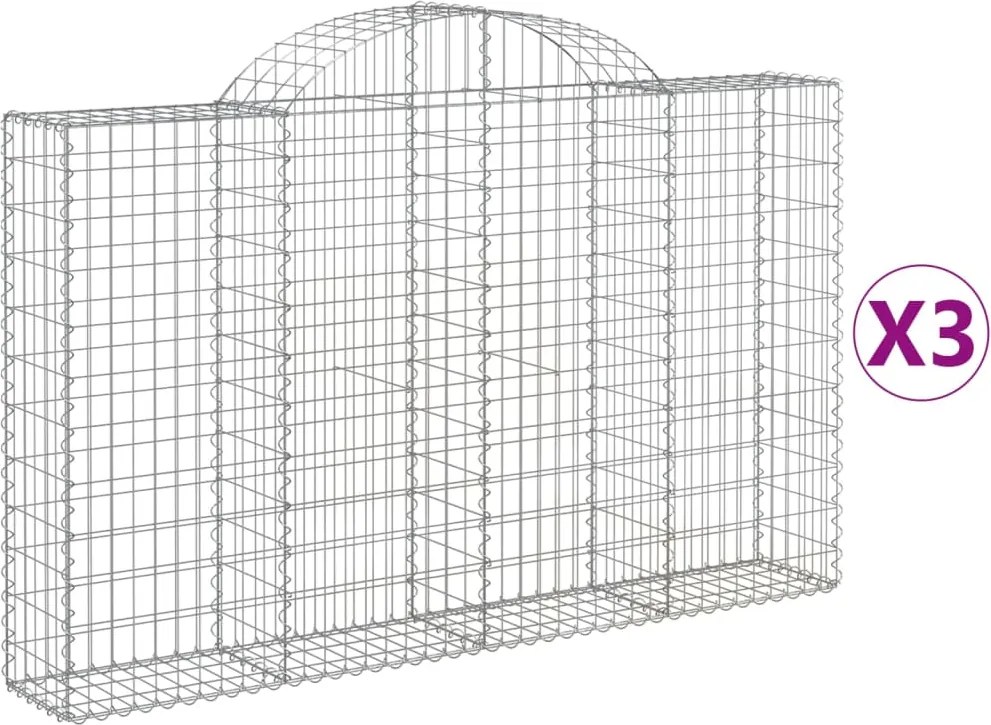 vidaXL Coșuri gabion arcuite 3 buc, 200x30x120/140 cm, fier galvanizat