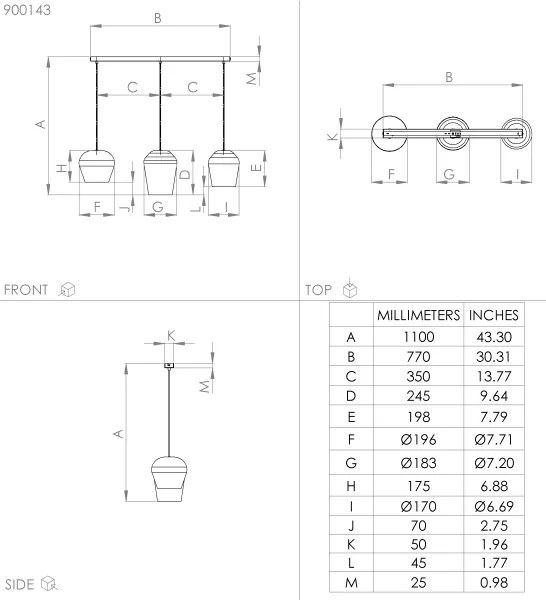 Lustră pe cablu CAMBAITO 3xE27/40W/230V Eglo 900143