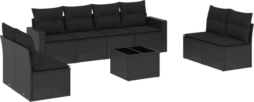 vidaXL Set mobilier de grădină cu perne, 9 piese, negru, poliratan
