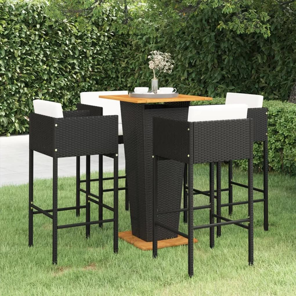 3094800 vidaXL Set mobilier bar de grădină cu perne, 5 piese, negru, poliratan