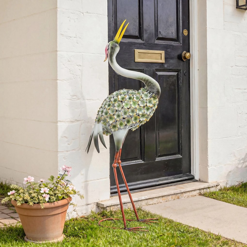 Outsunny Statui de grădină, sculptură de stârc din metal, statui de păsări 71 cm, pentru curte, iaz, terasă, verde | Aosom Romania