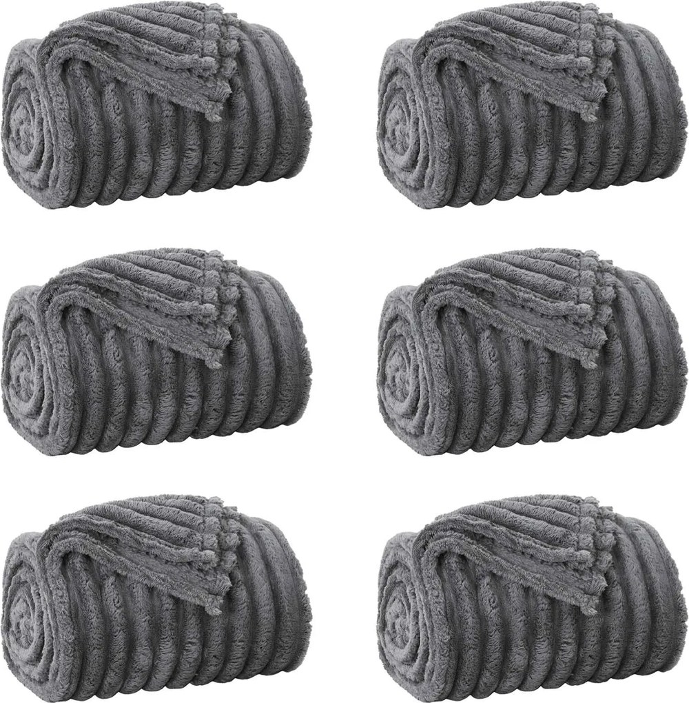 vidaXL Pături de aruncat 6 pcs Gri închis 150 x 130 cm Molton