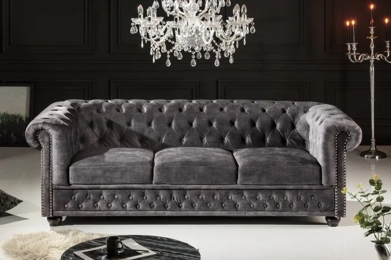 Canapea clasica stil englezesc Chesterfield 3 locuri, gri