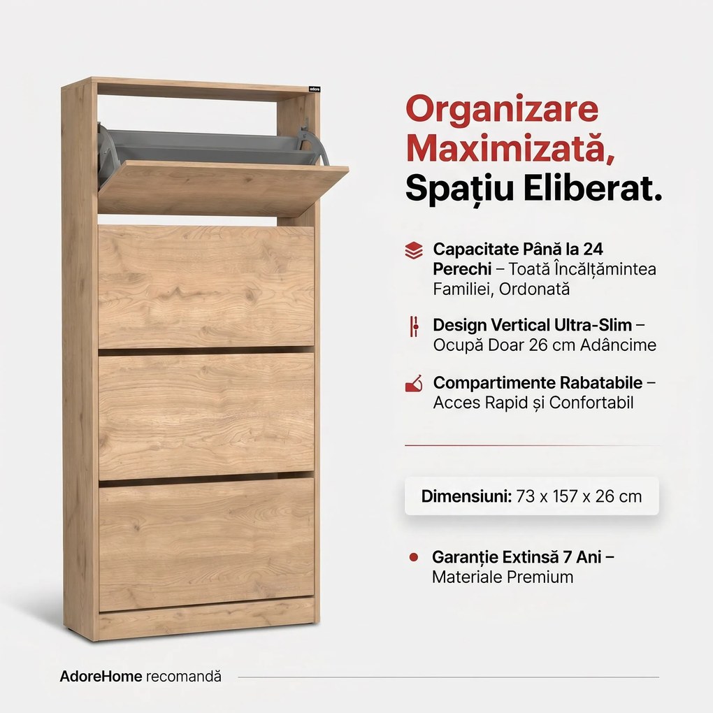 Pantofar Adore Max XL, 24 Perechi, 4 Compartimente, 73x157x26 cm