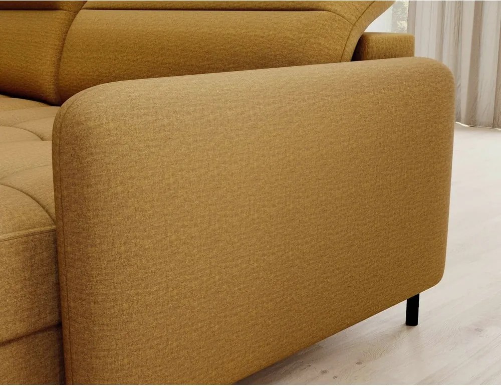 Colțar galben extensibil/cu spațiu de depozitare cu tapițerie din catifea (cu colț pe partea stângă/în formă de "U") Berrto – ELTAP