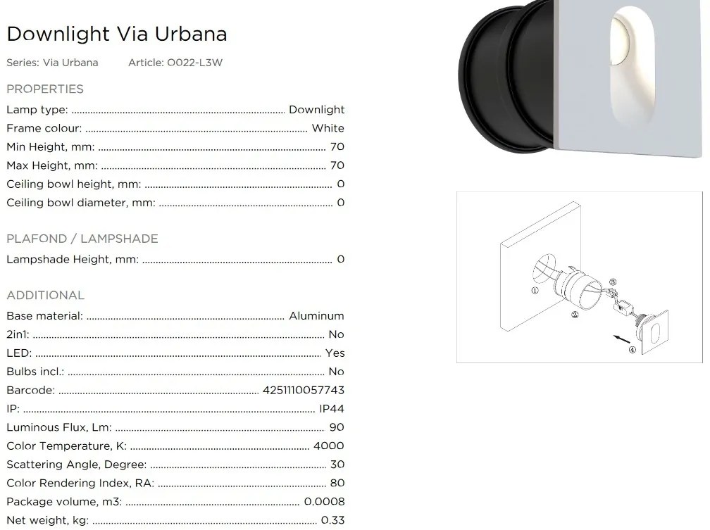 Spot LED incastrabil iluminat trepte scara exterior, IP44 Via Urbana alb MYO022-L3W