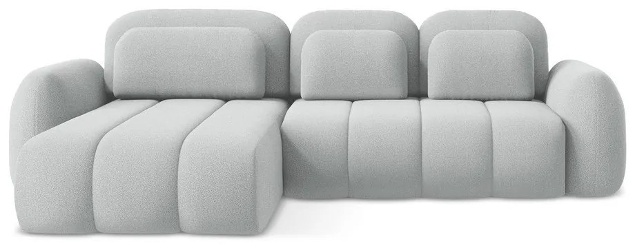 Colțar gri deschis extensibil/cu spațiu de depozitare cu tapițerie din țesătură bouclé (cu colț pe partea stângă/cu șezlong) Pele – Makamii