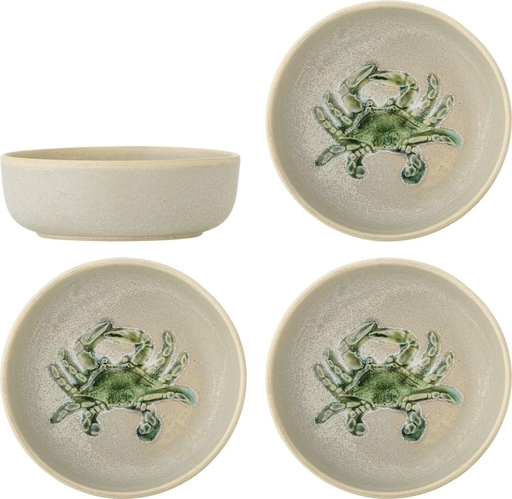 Set 4 boluri din ceramică cu crab verde în relief, D14,5×H5 cm, „Hadden"