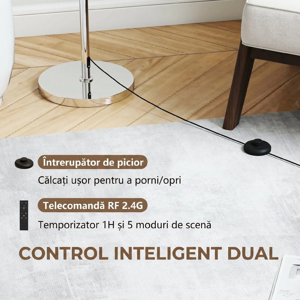 HOMCOM Lampă de Podea cu Telecomandă și Luminozitate Reglabilă 3000k-6000k, cu Abajur Textil, Argintie | Aosom Romania